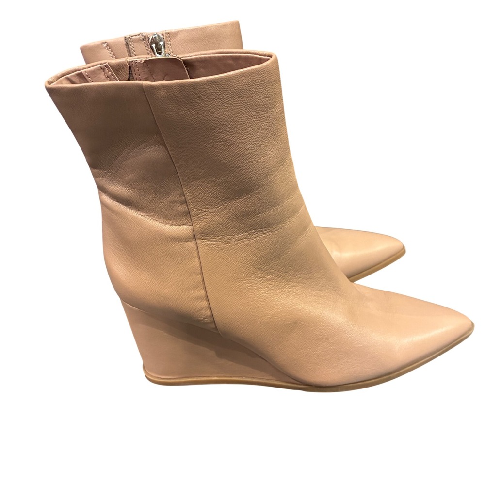 Nordstrom Prince Wedge Ankle Boots Womens Size 8M Tan Leather Mauve Nude Pointed